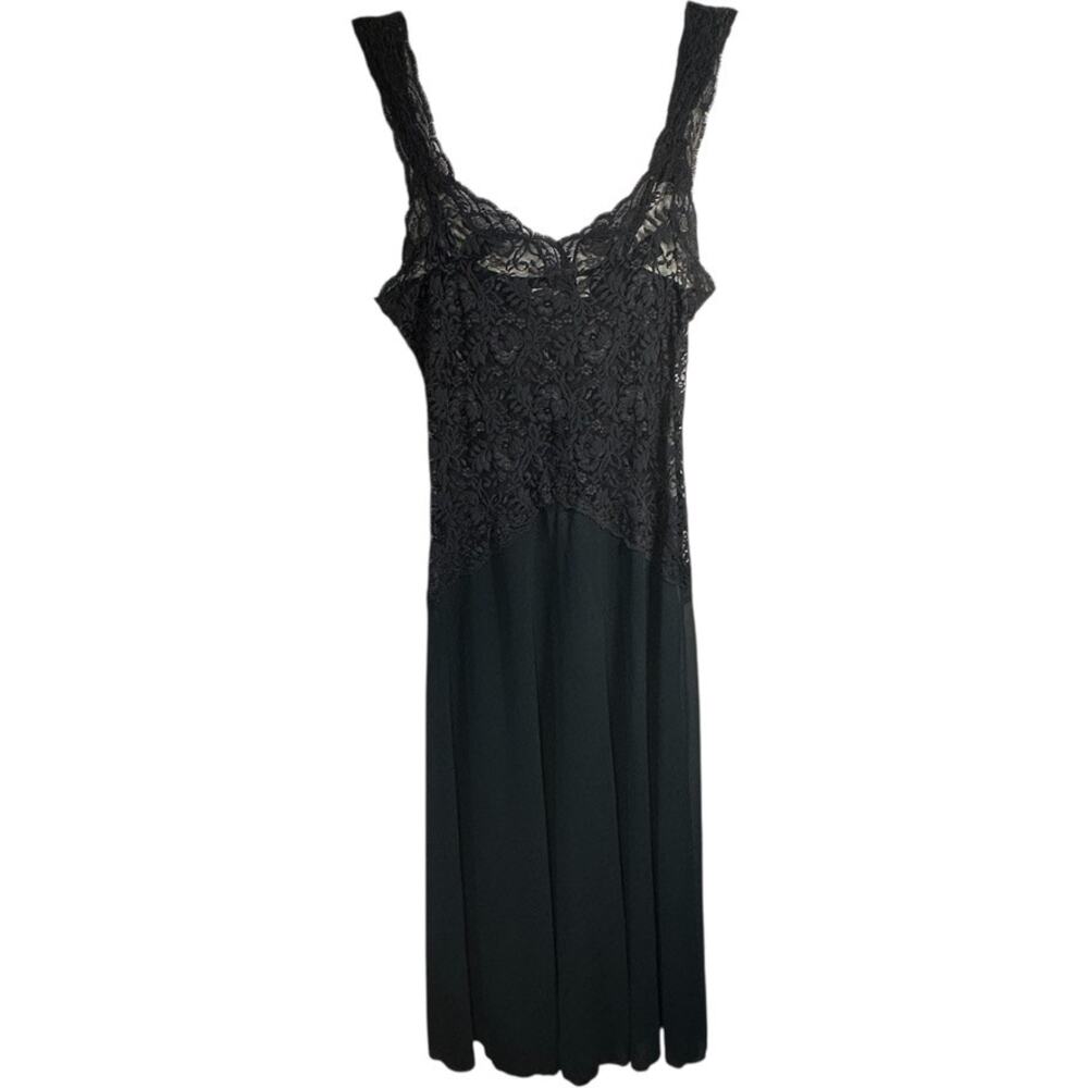 VTG Victoria Secret Black Lace Maxi Slip Dress Night Gown L Lingerie 90s Nighty
